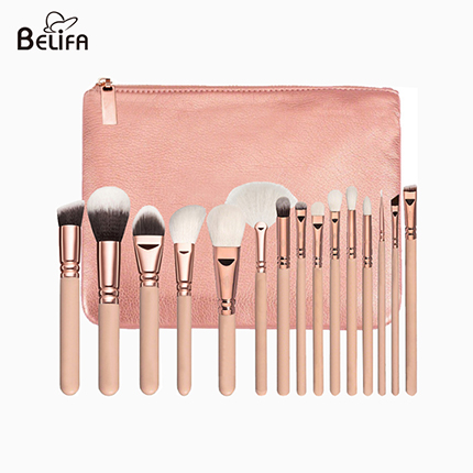 15pcs Rose Gold Makeup Brushes Sets with PU Bag