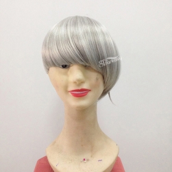 Short straight synthetic grey hair toupee for women