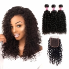 Msbeauty Brazilian Curly Hair 3 Bundles with 100% Human Hair 4*4 Lace Closure