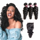 Msbeauty Loose Wave Virgin Remy Human Hair 3 Bundles With 4*4 Lace Closure