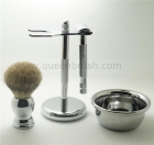 Silver metal handle badger shaving brush set